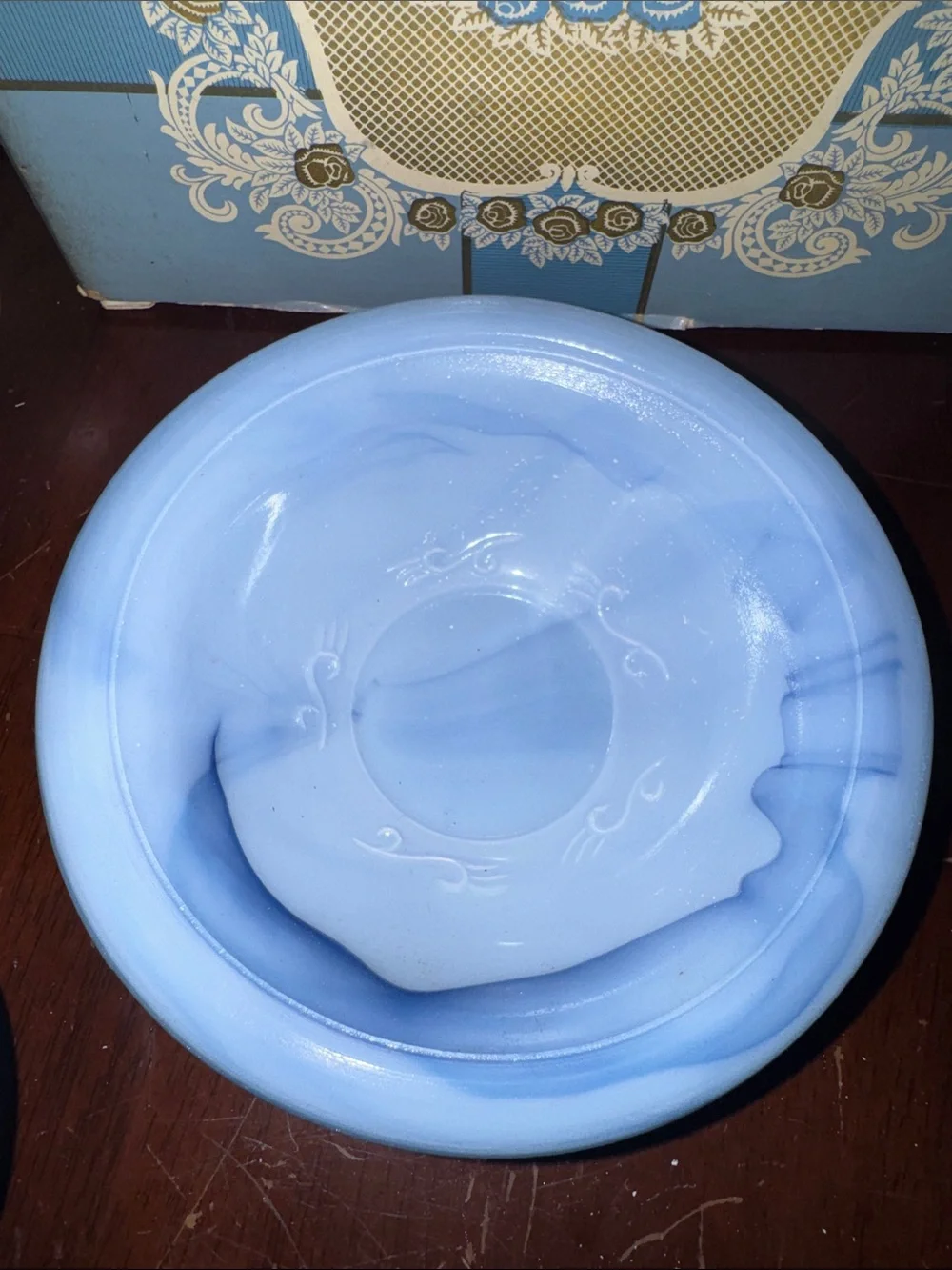 1979 Vintage Avon Victoriana Light Blue and Gold Bubble Bath and dish soap Set